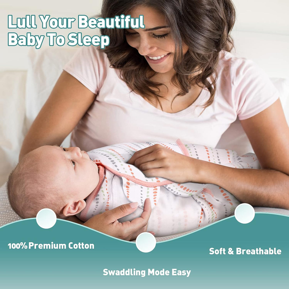 GLLQUEN BABY Swaddle Blankets for Baby Girls, Orange Pink Feather & Wave Point, 3 Pack Wrap Set