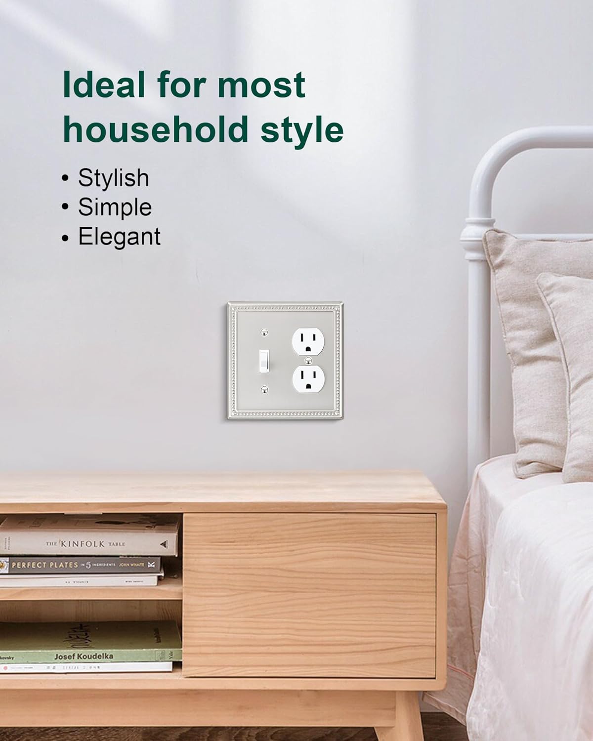 2-Pack Combo Toggle/Duplex Light Switch Cover Plate, Brushed Nickel Metal Wall Outlet Cover