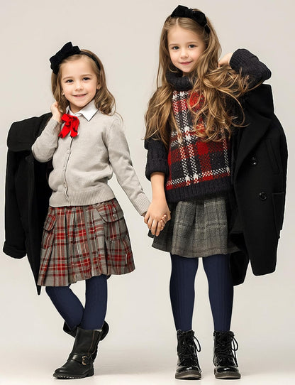Baby Girls Tights Cable Knit Toddler Leggings Winter Solid Cotton Tights School Stockings 2 Pack