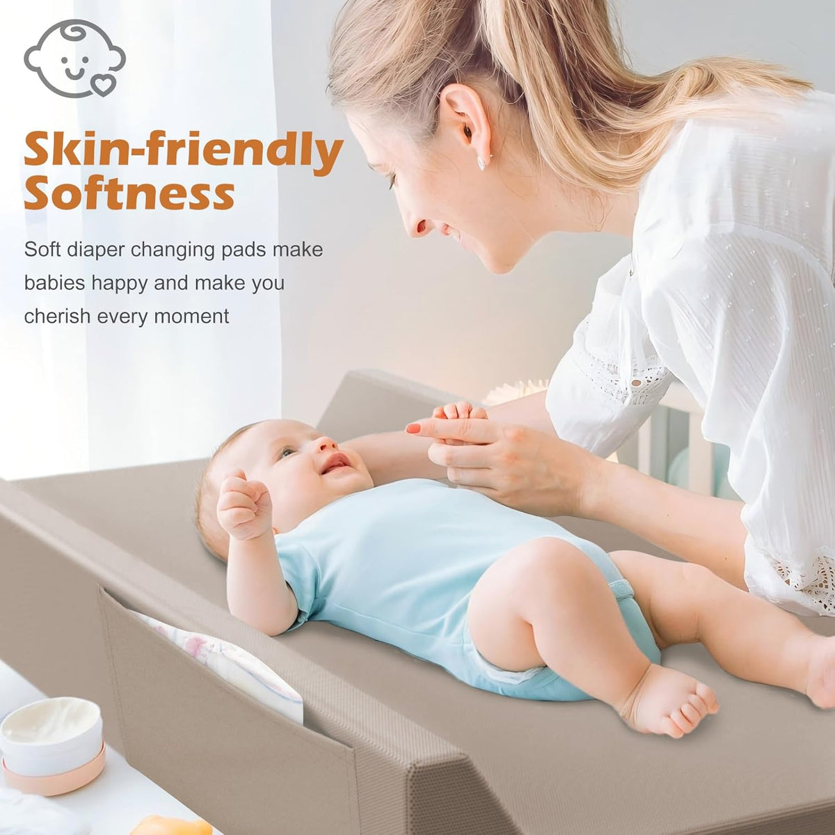 Vegan Leather Baby Changing Pad, Waterproof & Wipeable Soft Diaper Changing Mat 32“ x 16.6"