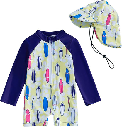 Hnyenmcko Baby/Toddler Boy Rash Guard Swimsuit Long Sleeve One Piece Zipper Swimwear Sunsuit Infant