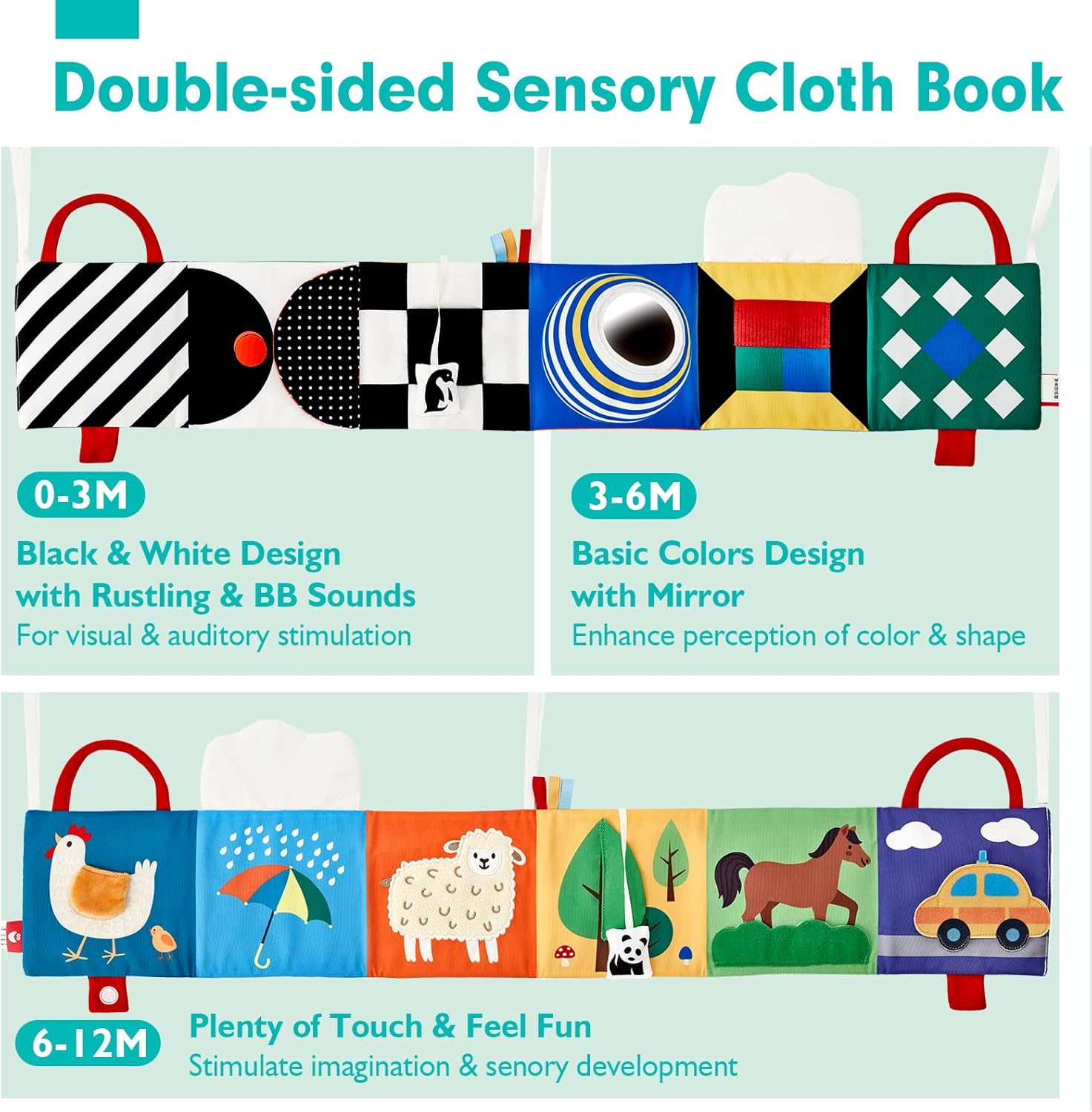 hahaland Baby Toys 0-6 Months - High Contrast Newborn Toys - Baby Tummy Time Books 0-6 Months with