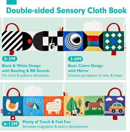 hahaland Baby Toys 0-6 Months - High Contrast Newborn Toys - Baby Tummy Time Books 0-6 Months with