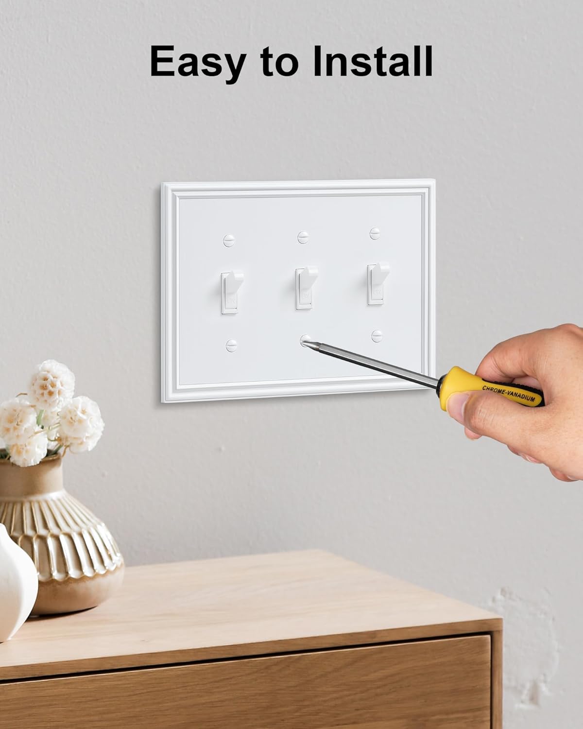 2-Pack Triple Toggle Light Switch Cover Plate, Durable Solid Zinc Alloy Decorative Switch Plate