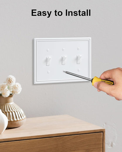 2-Pack Triple Toggle Light Switch Cover Plate, Durable Solid Zinc Alloy Decorative Switch Plate