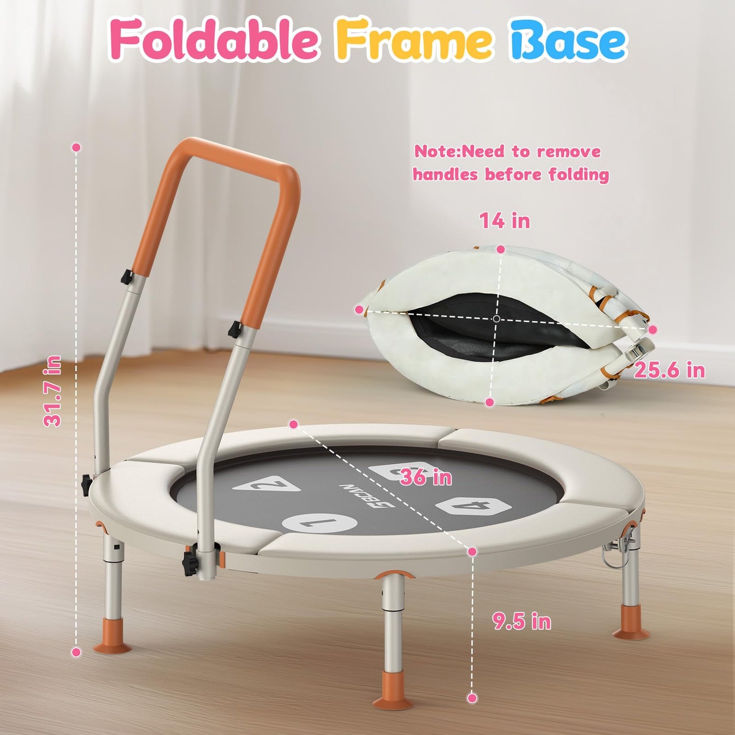BCAN BT1 36'' Toddler Trampoline, ASTM Certified-Foldable Mini Trampolines for Kids Ages 1-6