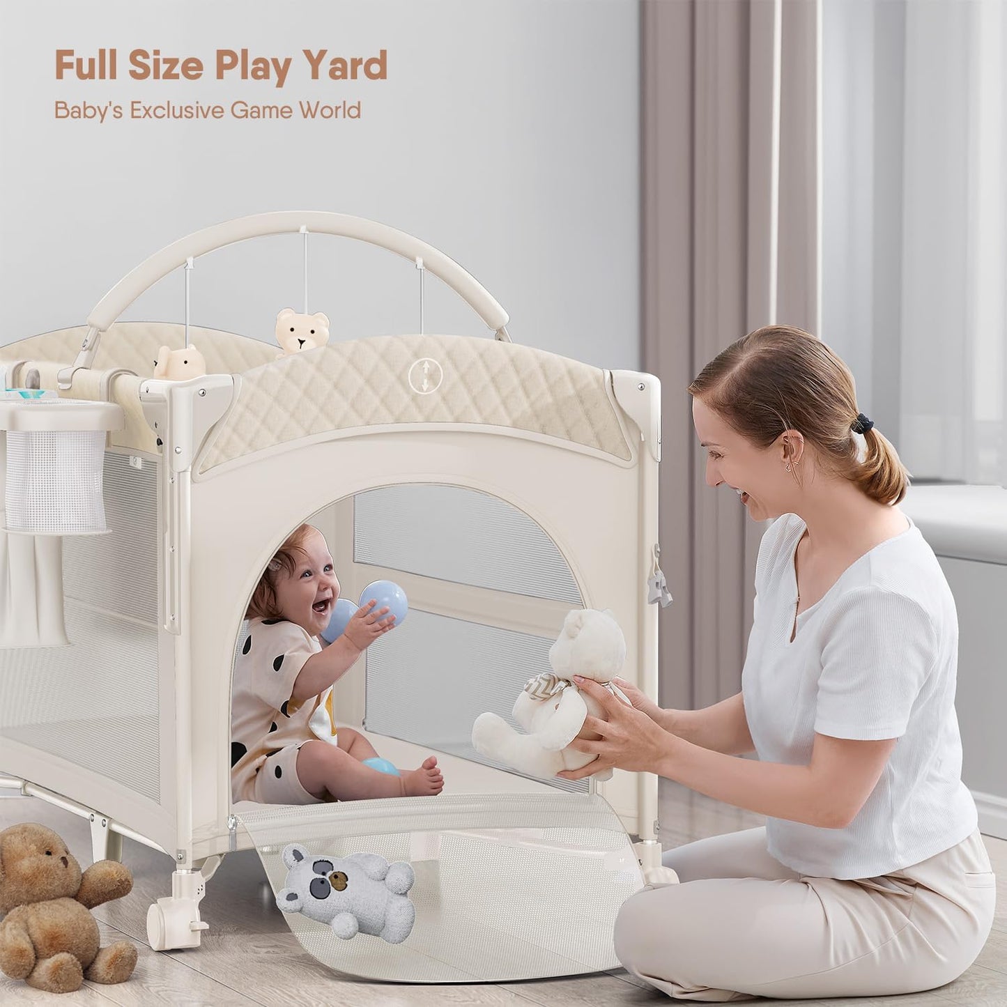 4 in 1 Baby Bassinet, Pack and Play, Bedside Crib Sleeper, Diaper Changer - Comes with Mattress