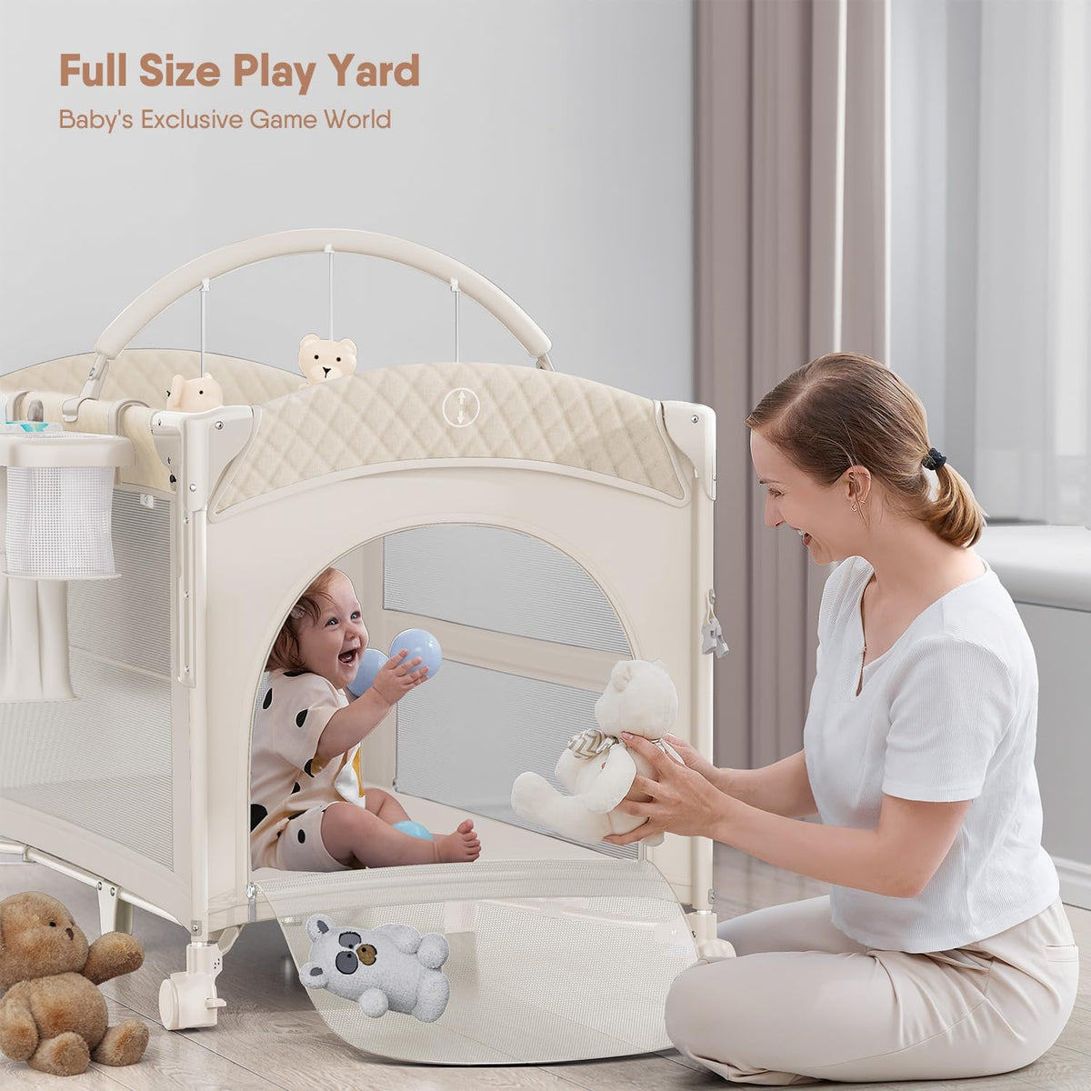 4 in 1 Baby Bassinet, Pack and Play, Bedside Crib Sleeper, Diaper Changer - Comes with Mattress
