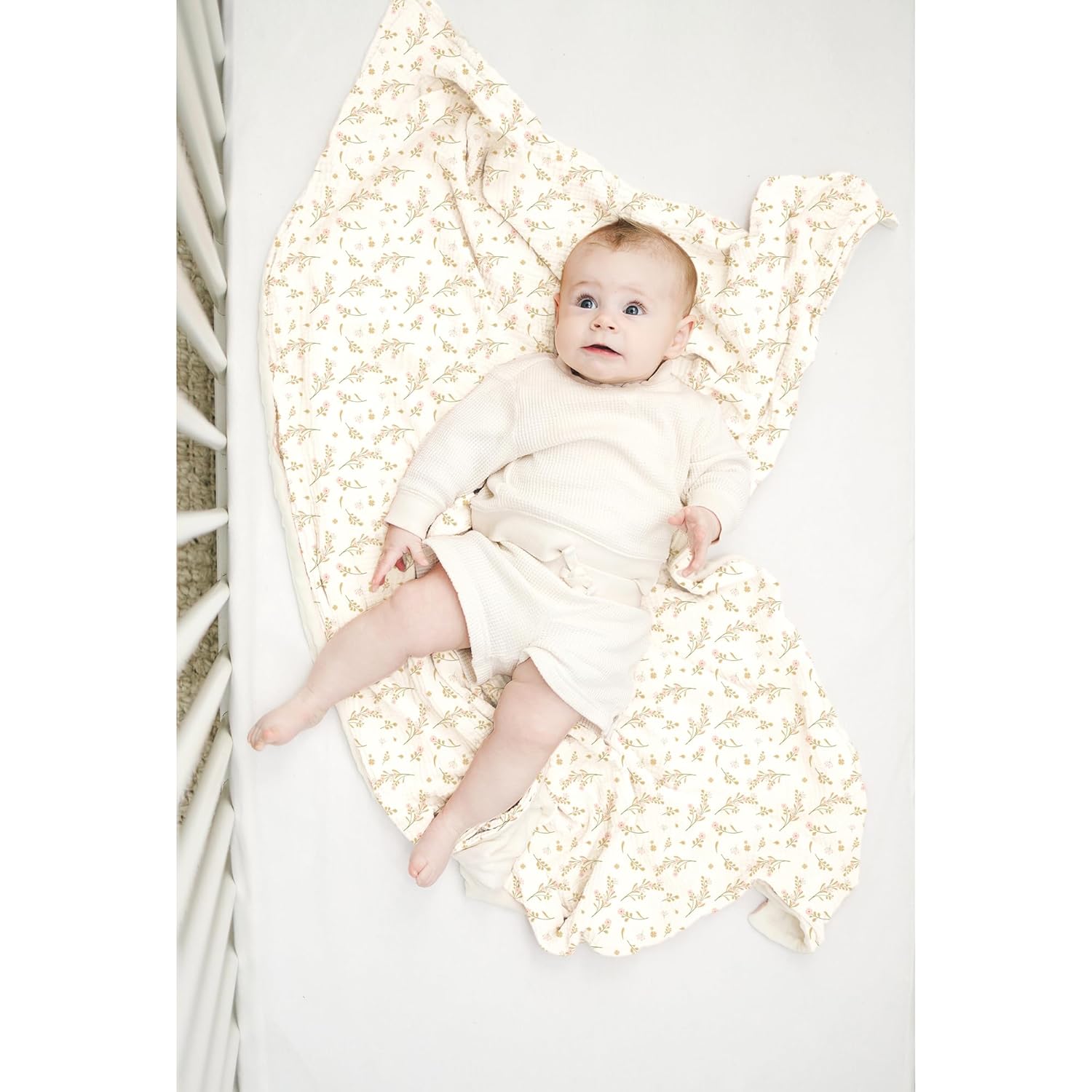 Konssy Baby Blankets for Unisex Boys Girls, Super Soft Nursery Minky Blankets with Muslin Cotton