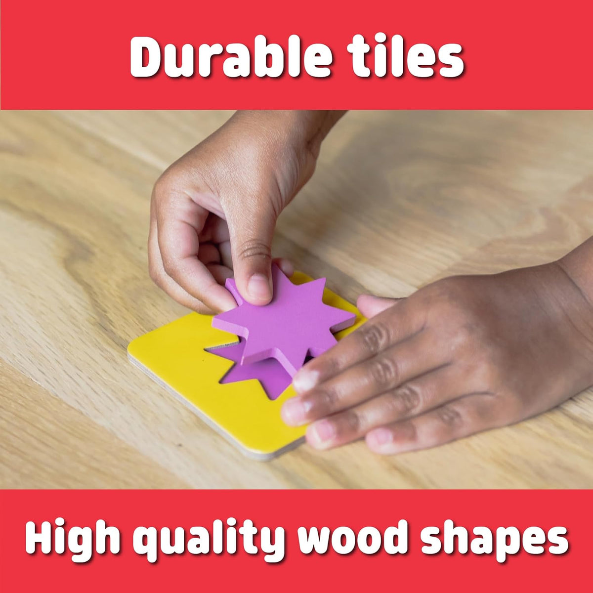 Chuckle & Roar - Matching+ Wooden Sensory Shapes - Logic Puzzles - Premium Wood Construction - Flat