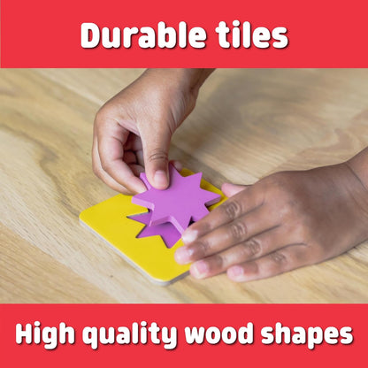 Chuckle & Roar - Matching+ Wooden Sensory Shapes - Logic Puzzles - Premium Wood Construction - Flat