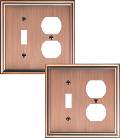 2-Pack Combo Toggle/Duplex Light Switch Cover Plate, Antique Copper Wall Outlet Cover Plate