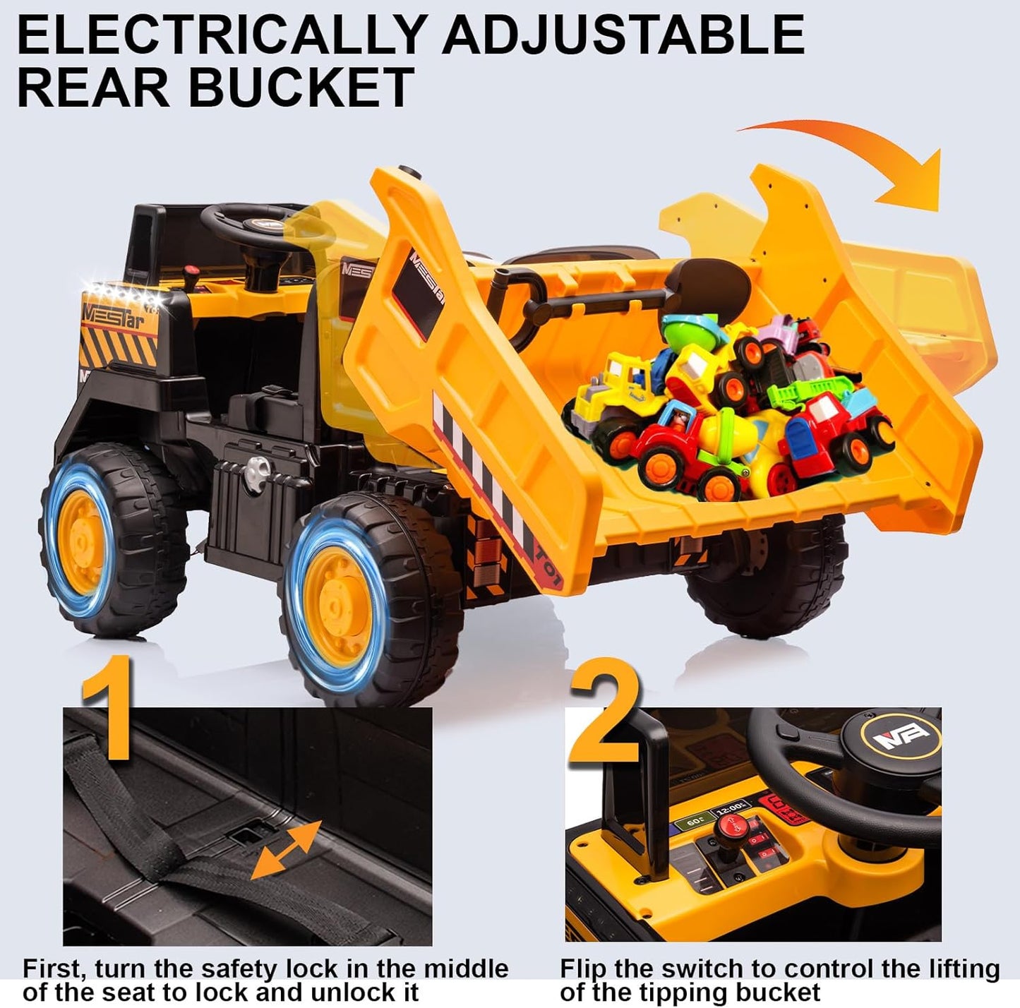 24V Ride On Dump Truck, 24inch-2 Seater Ride On Car for Kids w/Remote Control 4WD/2WD Up to 5 Mph