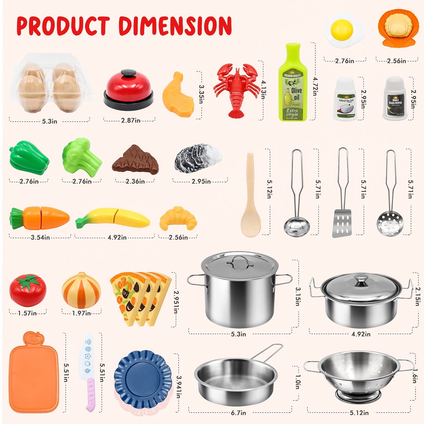 Kids Pretend Play Kitchen Accessories Set, 38pc Play Pots Pans Set for Kids
