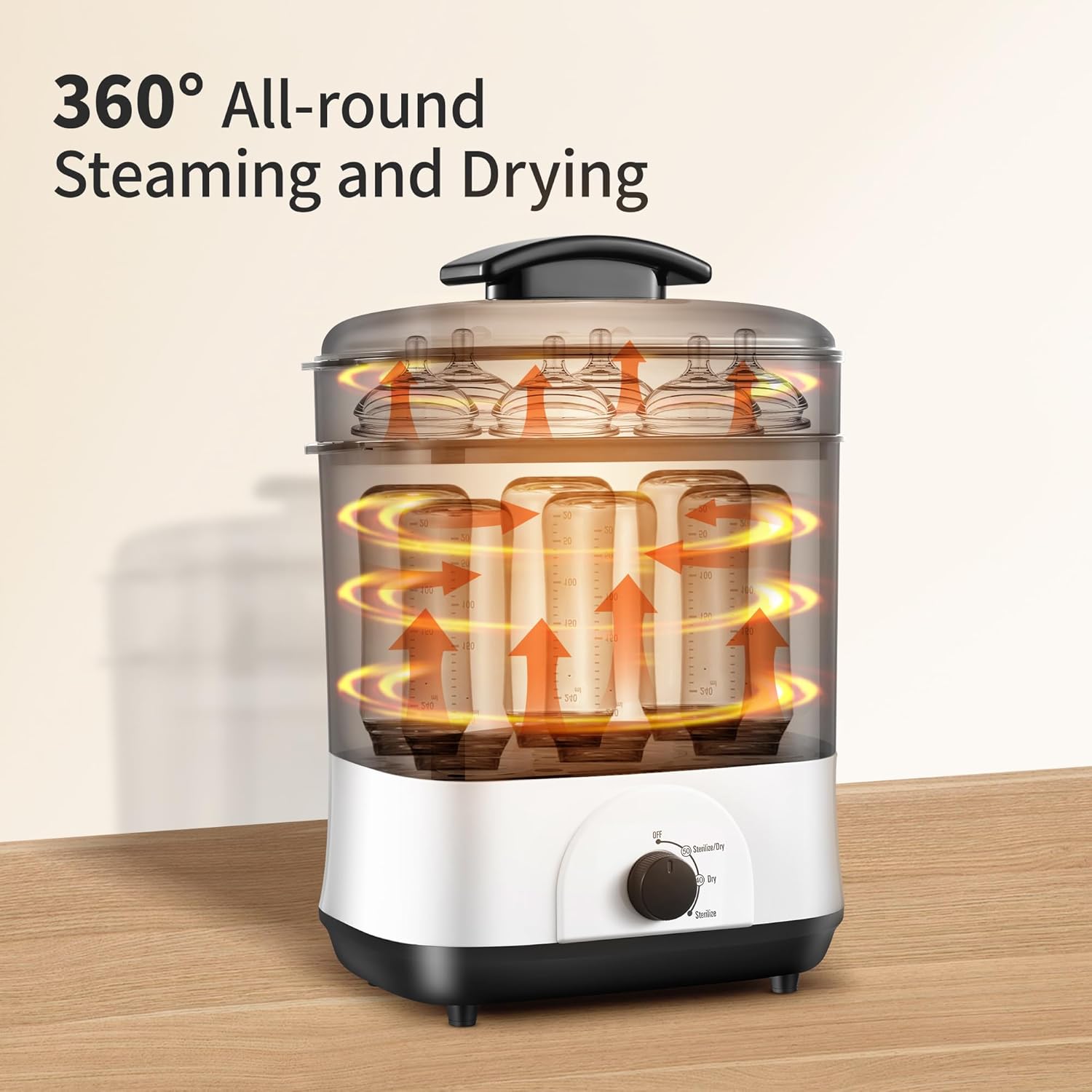Baby Bottle Steamer, 3-in-1 Bottle Steamer and Dryer, Easy One-Dial Control Electric Steam Bottle