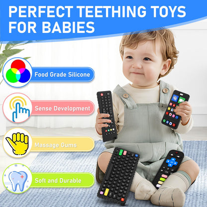 Teething Toy for Baby 3 6 12 18 Months, Realistic Remote Control and Mobile Phone Baby Teether Toy