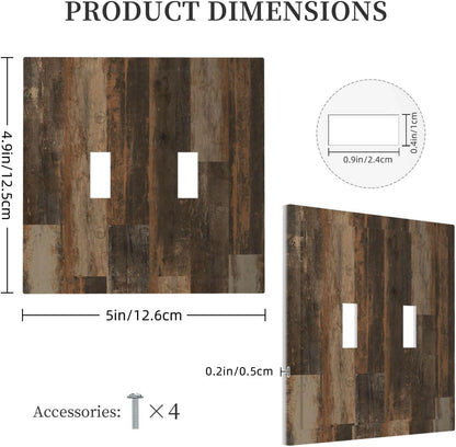 Rustic Brown Wood Grain Dark Oak Decorative Switch Plates 2 Gang Double Toggle Outlet Light Switch