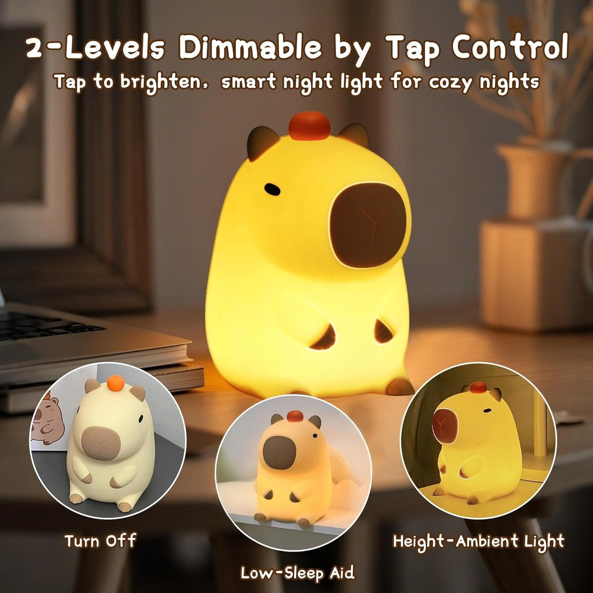 Capybara Night Light,Cute Tangerine LED Squishy Novelty Animal Night Lamp,Dimmable Soft Silicone