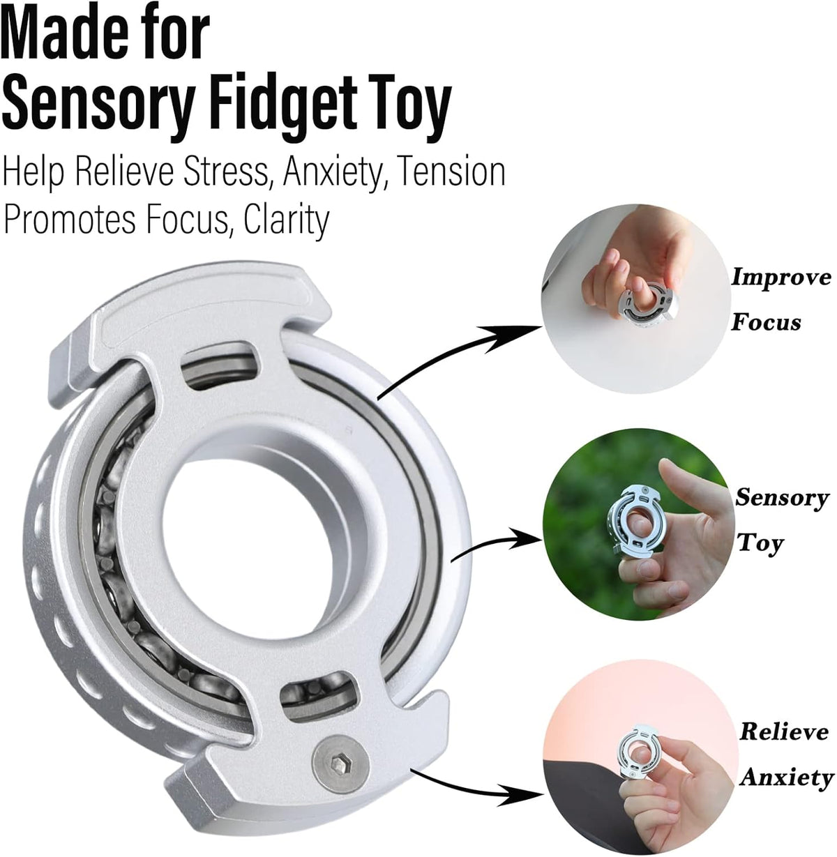 FREELOVE Ring Fidget Spinner for Adults, Men Finger Haptic Roller, Small Metal Clicker Toys, Ball