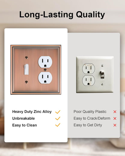 2-Pack Combo Toggle/Duplex Light Switch Cover Plate, Antique Copper Wall Outlet Cover Plate