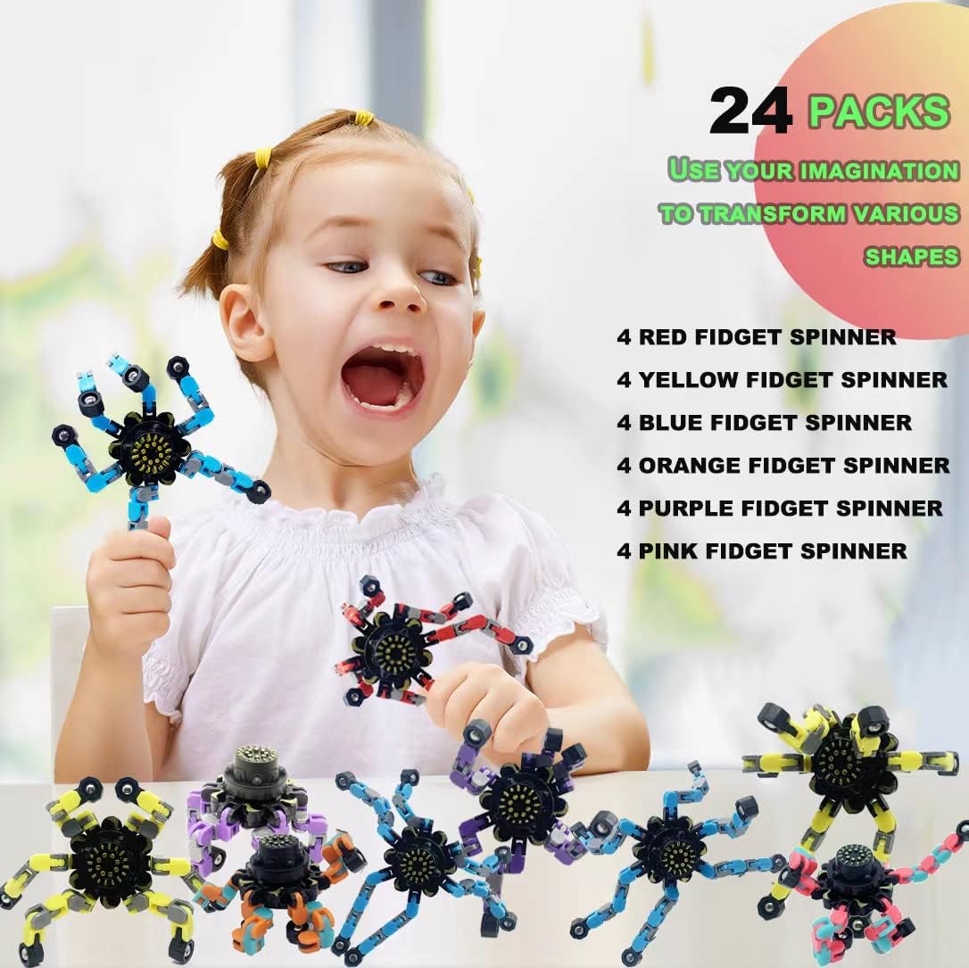 24PCS Fingertip Gyro Fingertip Mechanical Top DIY Deformation Robot Metal Transformable Gyro