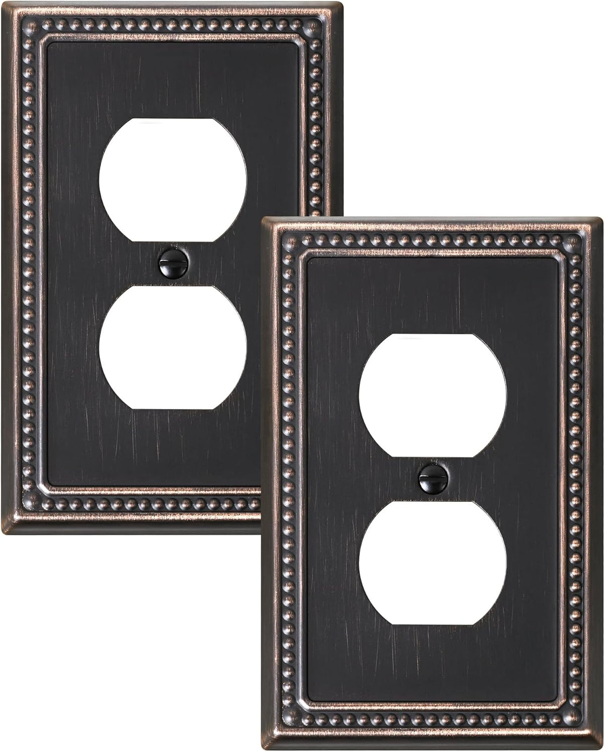 2-Pack Duplex Outlet Cover Plate, Aged Bronze Metal Wall Plates for Electrical Outlets, 1 Gang