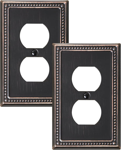 2-Pack Duplex Outlet Cover Plate, Aged Bronze Metal Wall Plates for Electrical Outlets, 1 Gang