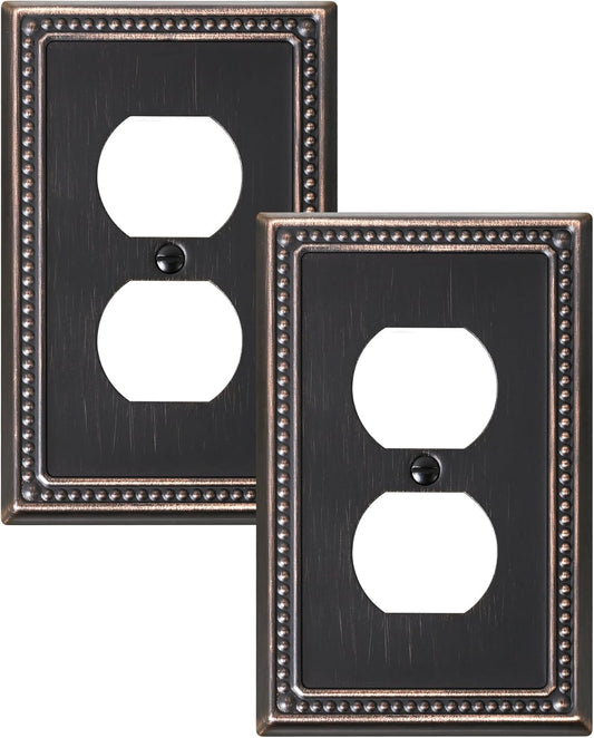 2-Pack Duplex Outlet Cover Plate, Aged Bronze Metal Wall Plates for Electrical Outlets, 1 Gang