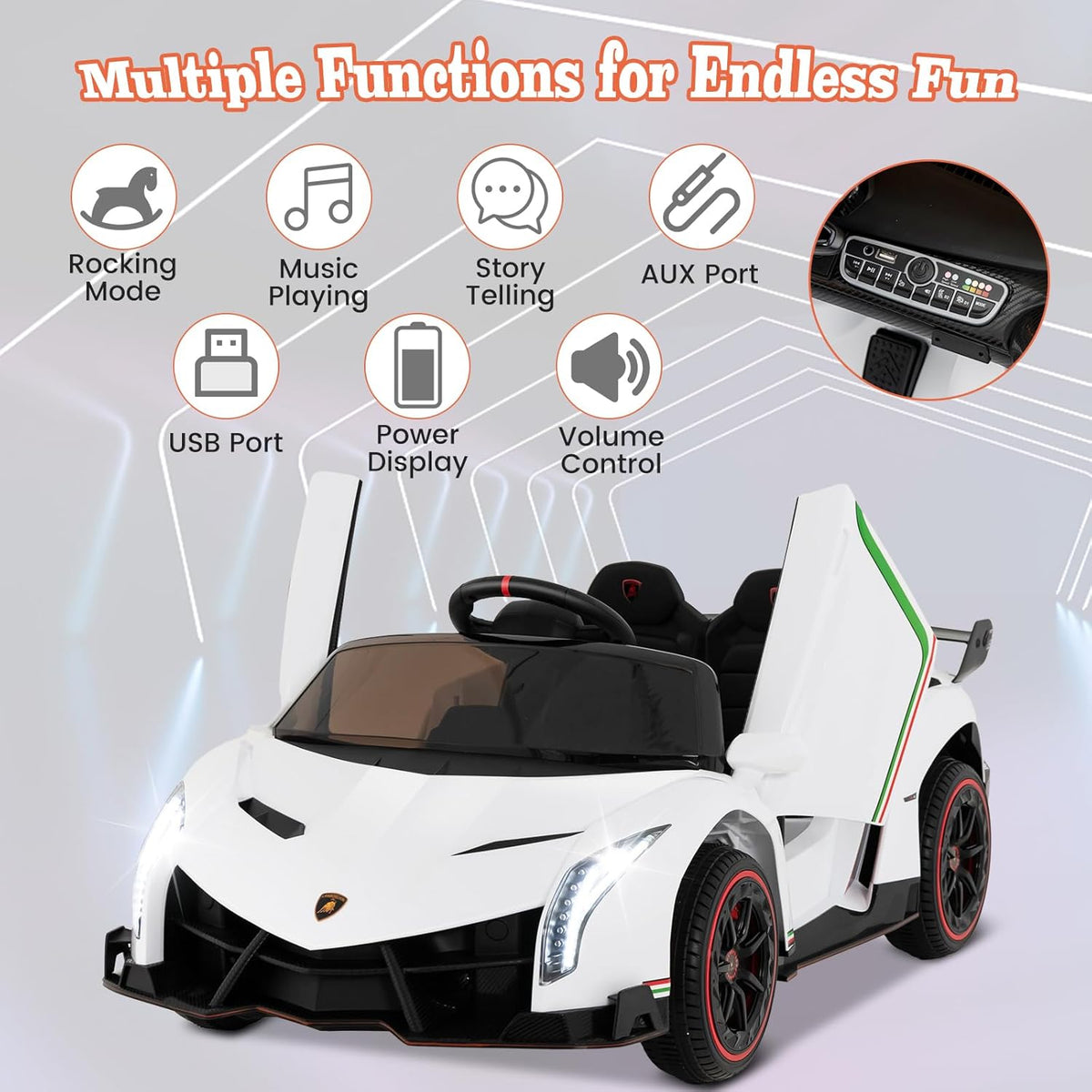 Costzon Ride on Car, Lamborghini Licensed 12V Battery Powered 4WD Sports Car with Remote Control, 3