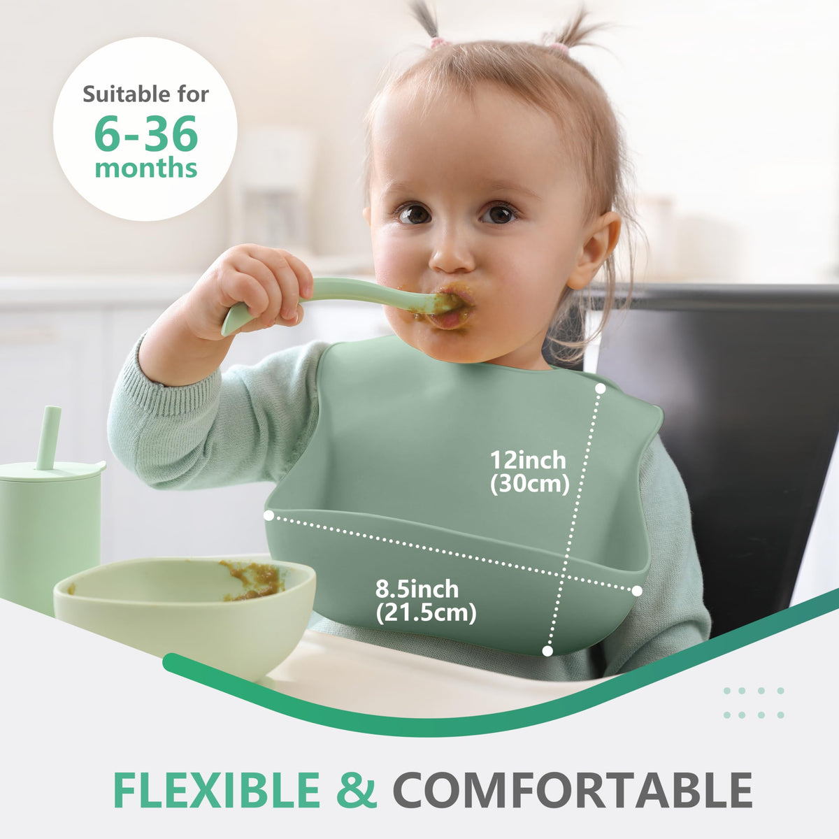Cuddle Campus Set of 3 Silicone Bibs for Babies & Toddlers,Soft Adjustable Bibs with Pocket Food