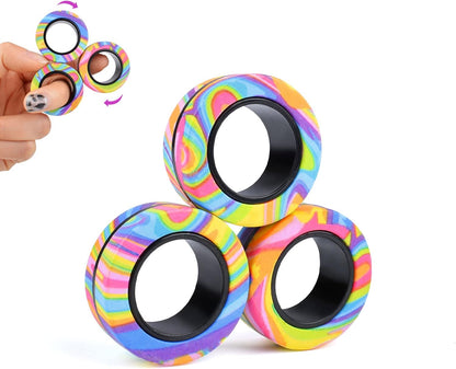 3Pcs Magnetic Rings Fidget Toy Set, ADHD Anxiety Magnetic Fidget Toys Adults Fidget Spinner Rings