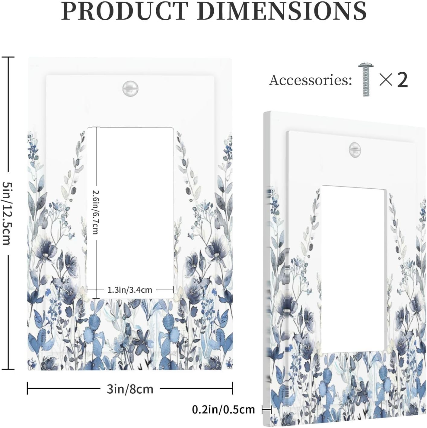 Decorative Outlet Covers Light Blue Watercolor Leaves Plant With Floral 1 Gang Single Rocker Light