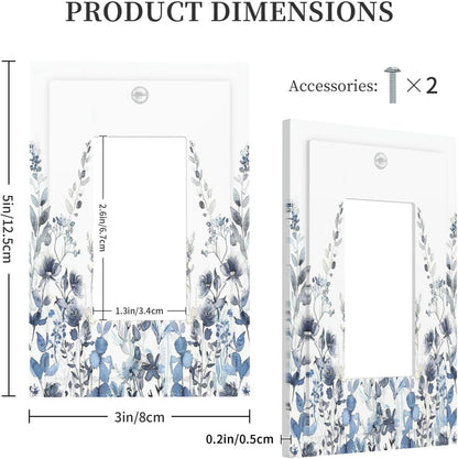 Decorative Outlet Covers Light Blue Watercolor Leaves Plant With Floral 1 Gang Single Rocker Light