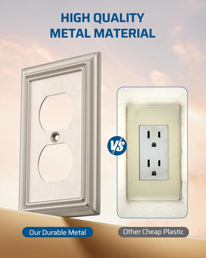 DEWENWILS 8-Pack Duplex Wall Plate, Metal Wall Outlet Cover for Receptacle, Light Switch, Brushed