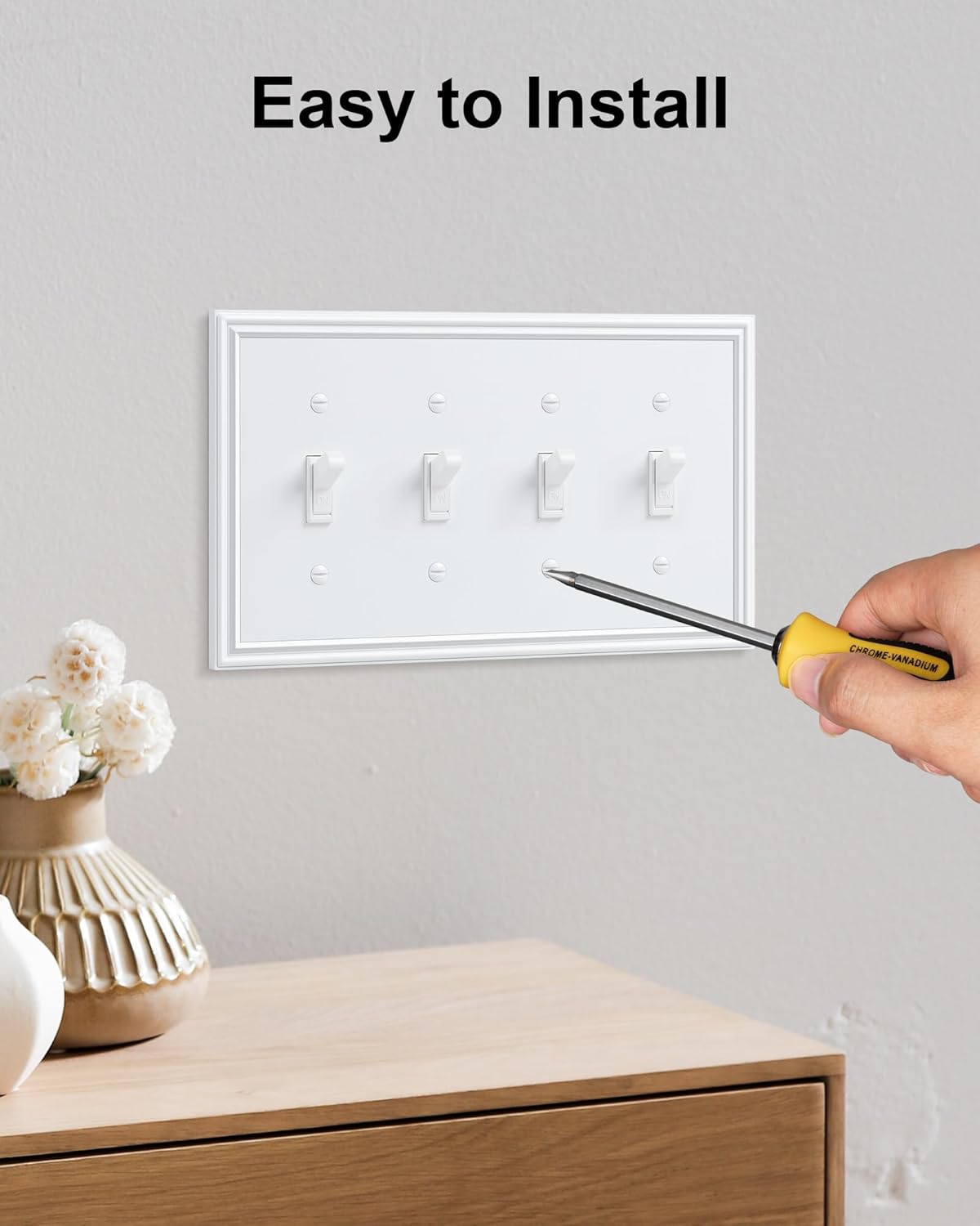 2-Pack Quad Toggle Light Switch Cover Plate, Durable Zinc Alloy Decorative Switch Plate Covers