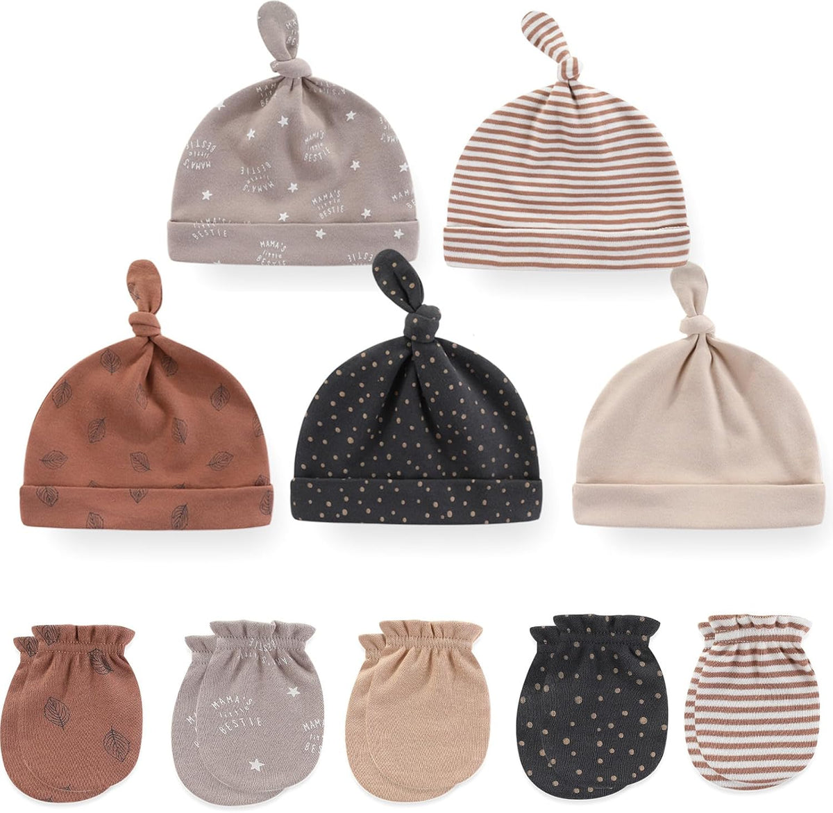 Newborn Baby Boy Girl Caps Mittens Socks Set Cotton Baby Essentials Accessories (Hats+Gloves+Socks)