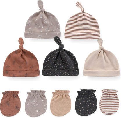 Newborn Baby Boy Girl Caps Mittens Socks Set Cotton Baby Essentials Accessories (Hats+Gloves+Socks)