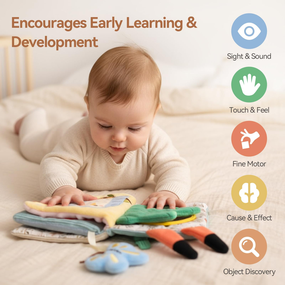 Macabaka Montessori Soft Baby Book - Sensory Book for Babies 0-12 Months with Crinkle Paper, Touch