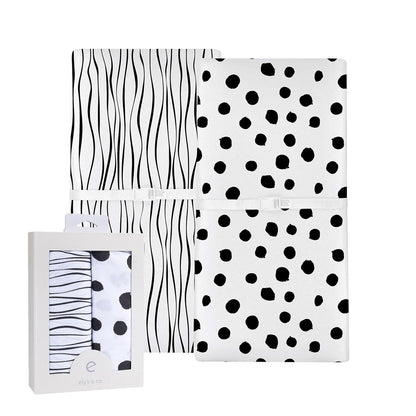 Changing Pad Cover Set | Cradle Sheet 2 Pack 100% Jersey Cotton Black and White Abstract Stripes