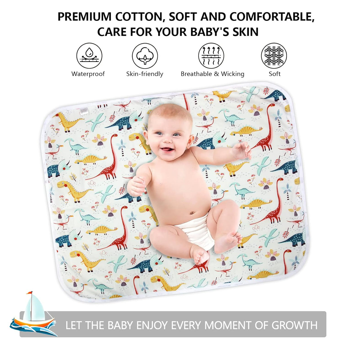 2Pcs Diaper Changing Pads for Baby, Dinosaur Change Mat, 3Layers Waterproof Change Pad Foldable