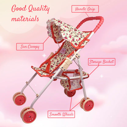 My First Baby Doll Stroller for Toddlers 3 Year Old Girls, Little Kids | Toy Stroller with Bottom