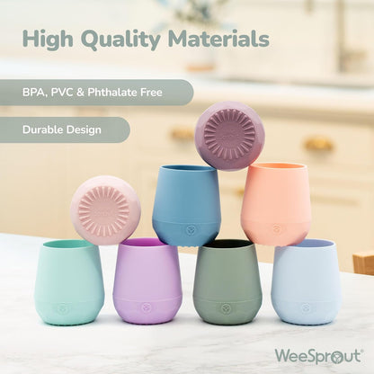 WeeSprout Silicone Baby Training Cups - Set of 2 Soft Silicone Cups - 2 oz Open Cup for Baby 6+