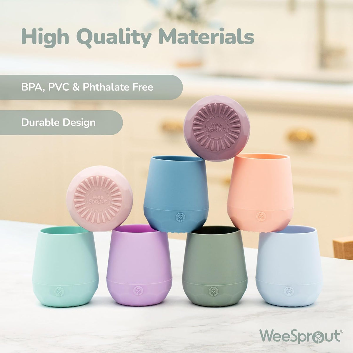 WeeSprout Silicone Baby Training Cups - Set of 2 Soft Silicone Cups - 2 oz Open Cup for Baby 6+