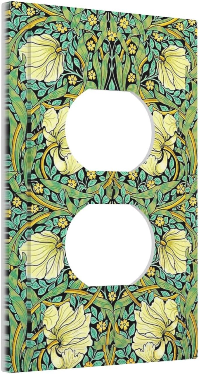 Outlet Covers William Morris Vintage Floral Yellow Flowers Green Leaf 1 Gang Duplex Wall Plate