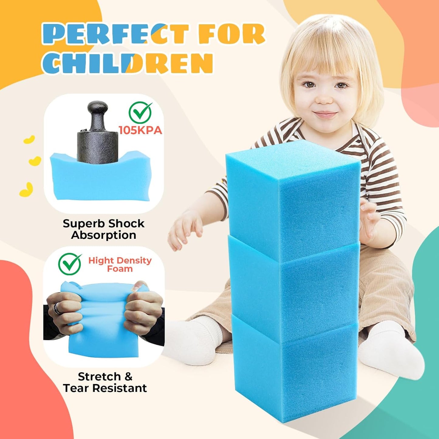 Foam Pit Cubes - 24 PCS 5 Inches Gymnastics Foam Blocks Trampoline Blocks, Multi-Sport Protective