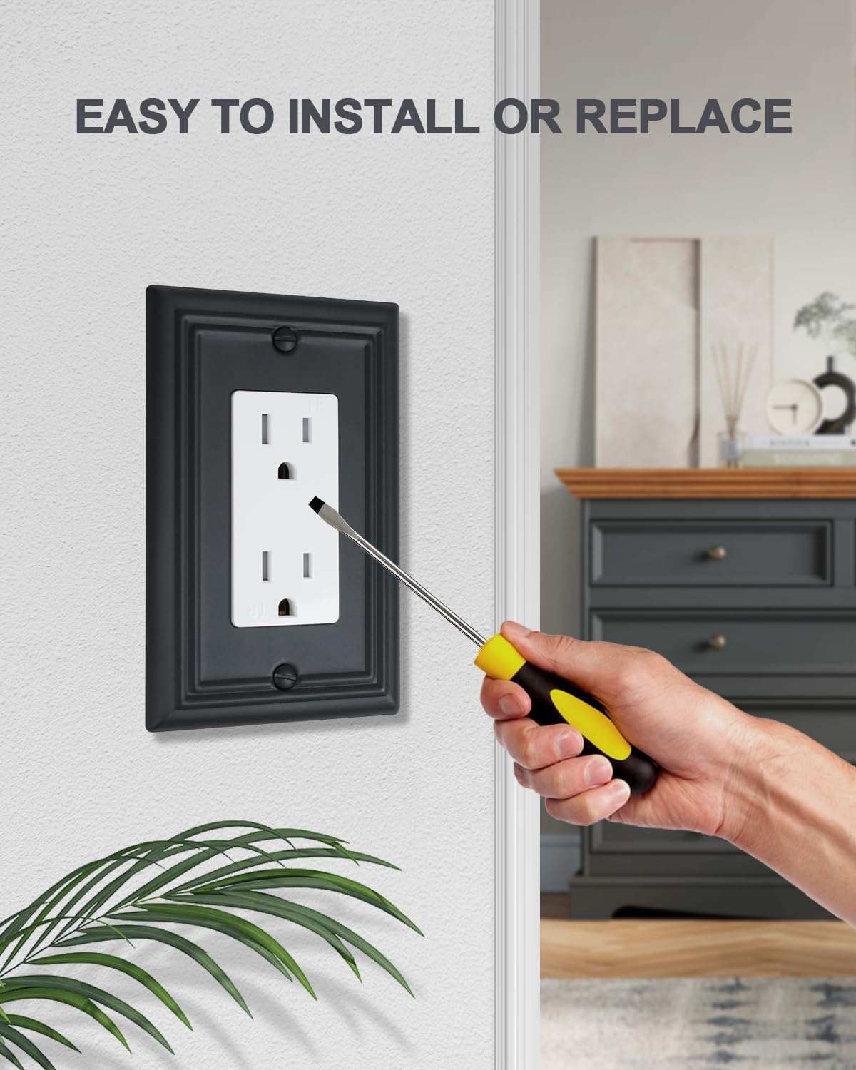 4-Pack Decorator Outlet Covers, Decorative Black Wall Plates, Metal Outlet Cover Plates for