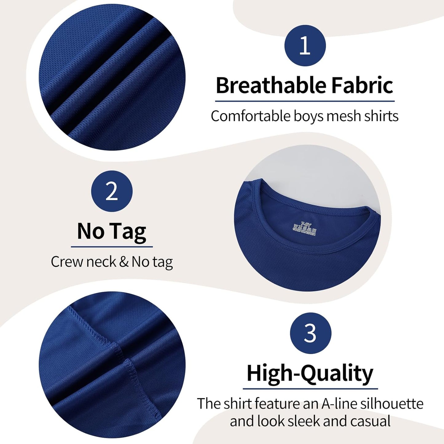 6-Pack Boys Athletic T-Shirts Quick Dry Short-Sleeve Tops Youth Moisture Wicking Running Sports