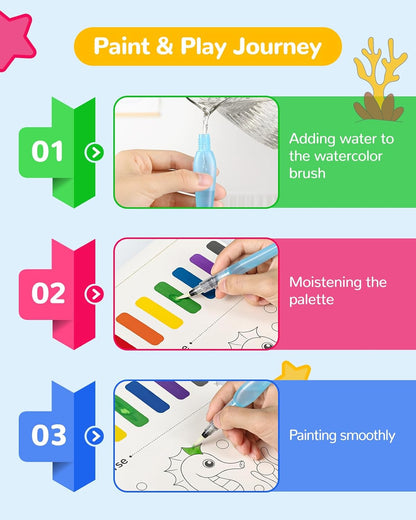 TECJOE Paint with Water Coloring Books for Toddlers, Marine Animal Series Watercolor Set with 3