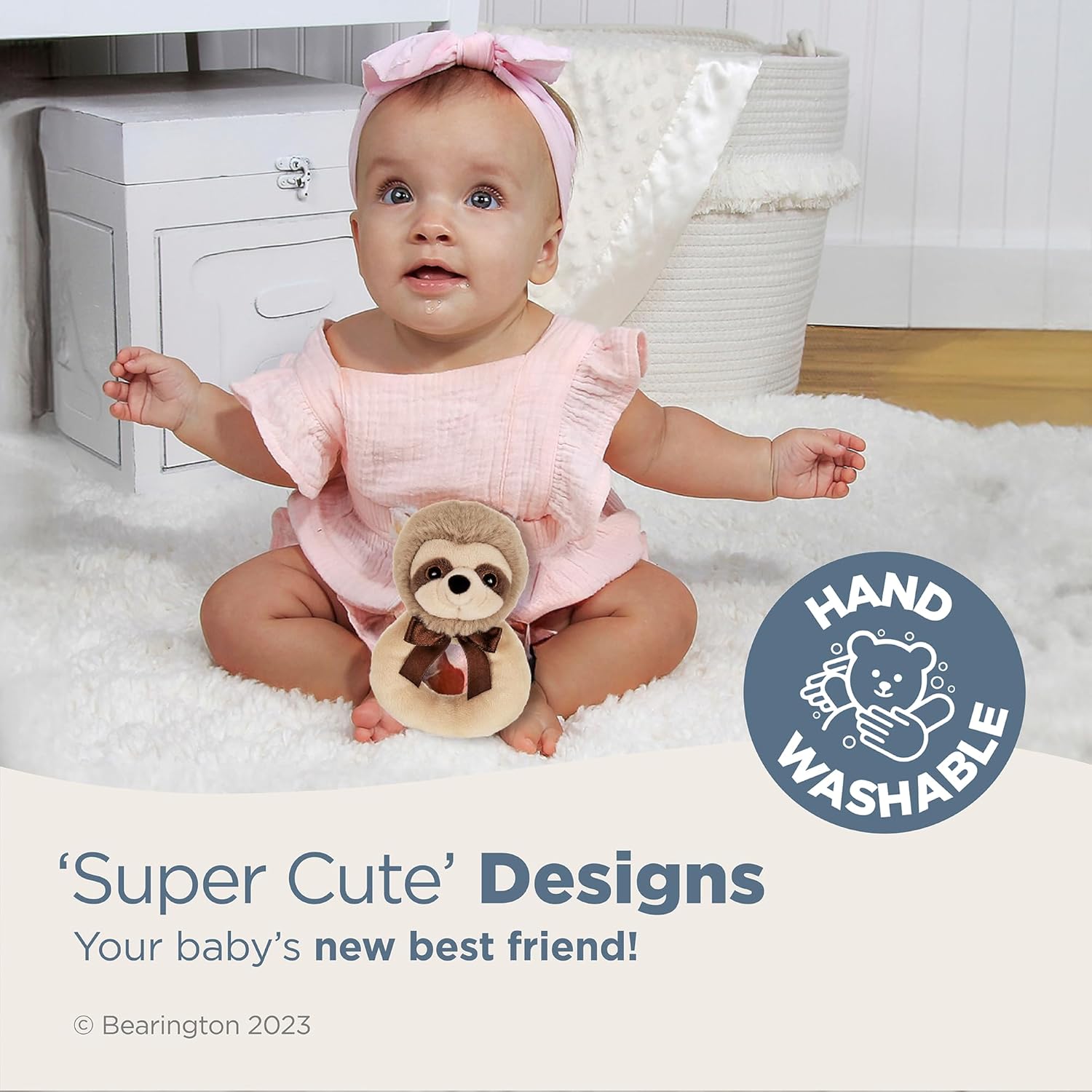 Bearington Baby Lil’ Speedster - 5.5 Inch Sloth Plush Stuffed Animal Soft Ring Rattle, Sloth Baby