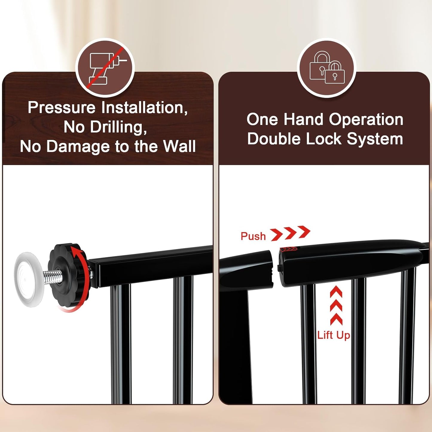 DEARBB Extra Wide Baby Gate Ultra Narrow Spacing 30.11-77.36" Pressure Mounted Double Lock Swing